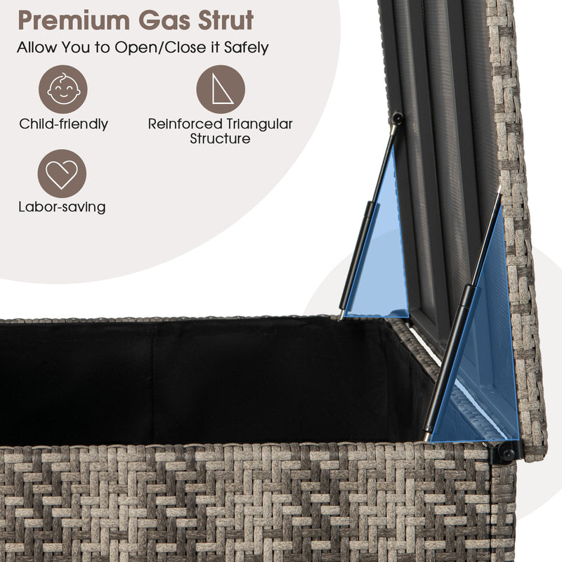 96 Gallon PE Wicker Outdoor Storage Box with 4 Wheels-Gray
