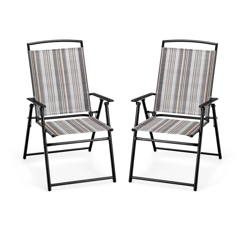 Set of 2 Patio Folding Sling Chairs Space-saving Dining Chair-Gray