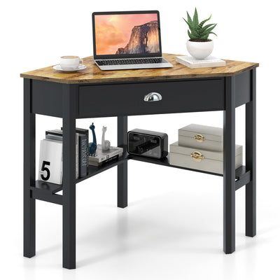 Corner Wooden PC Laptop Computer Desk-Rustic Brown