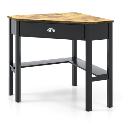 Corner Wooden PC Laptop Computer Desk-Rustic Brown