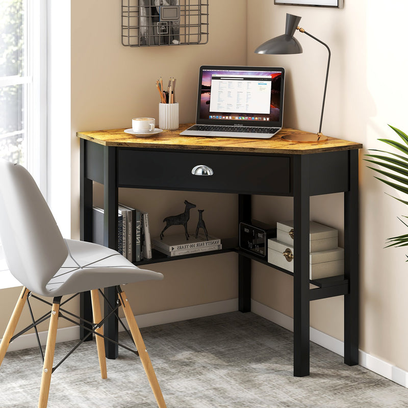 Corner Wooden PC Laptop Computer Desk-Rustic Brown