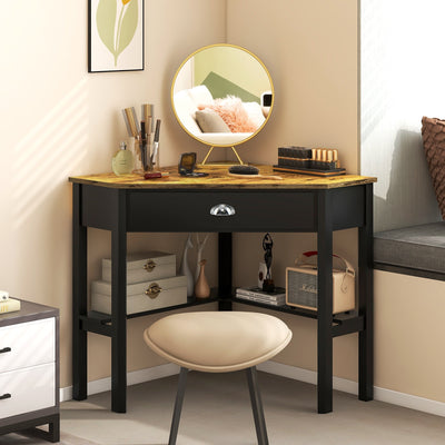 Corner Wooden PC Laptop Computer Desk-Rustic Brown