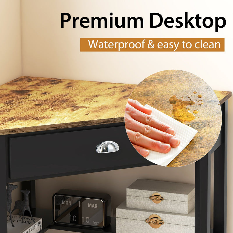 Corner Wooden PC Laptop Computer Desk-Rustic Brown