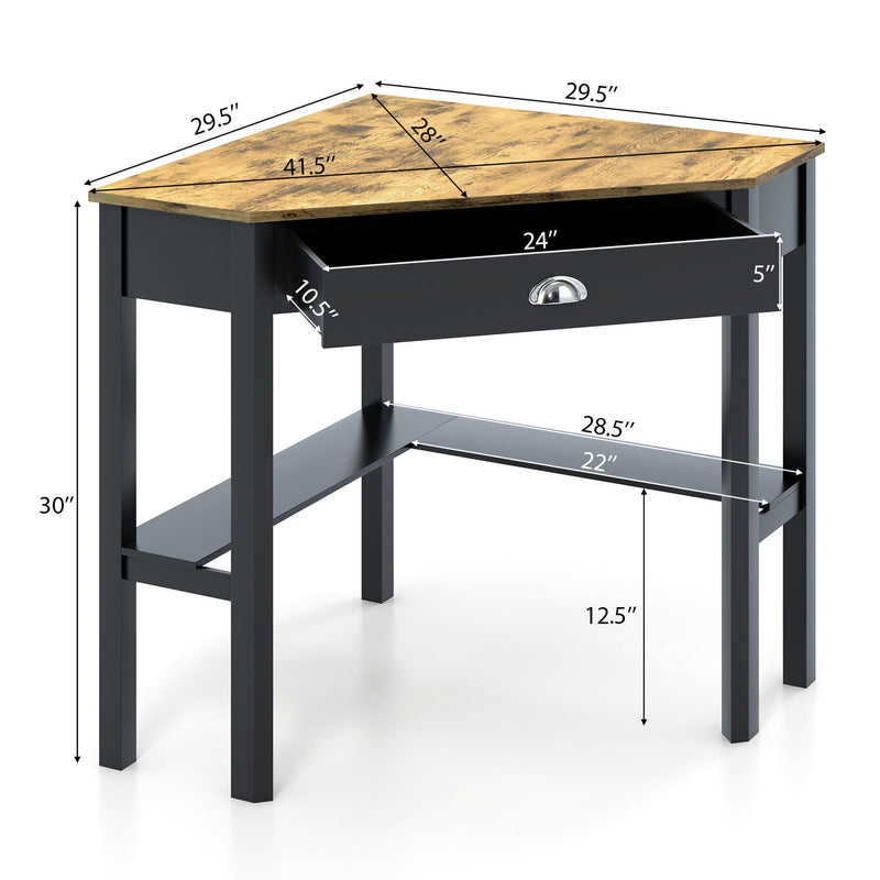 Corner Wooden PC Laptop Computer Desk-Rustic Brown