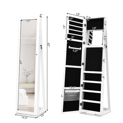 Lockable Freestanding Jewelry Armoire with Full Length Mirror-White