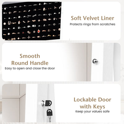 Lockable Freestanding Jewelry Armoire with Full Length Mirror-White