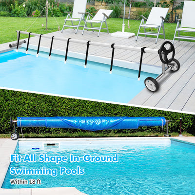 *18 Feet Pool Cover Reel Set Aluminum In-ground Swimming Solar Cover Reel