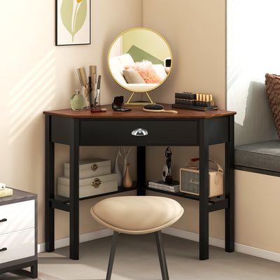 Corner Wooden Piece Laptop Computer Desk-Coffee