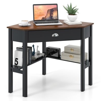 Corner Wooden Piece Laptop Computer Desk-Coffee