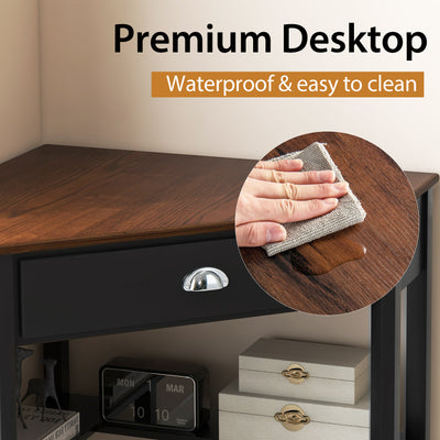 Corner Wooden Piece Laptop Computer Desk-Coffee