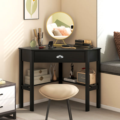 Corner Wooden Piece Laptop Computer Desk-Black