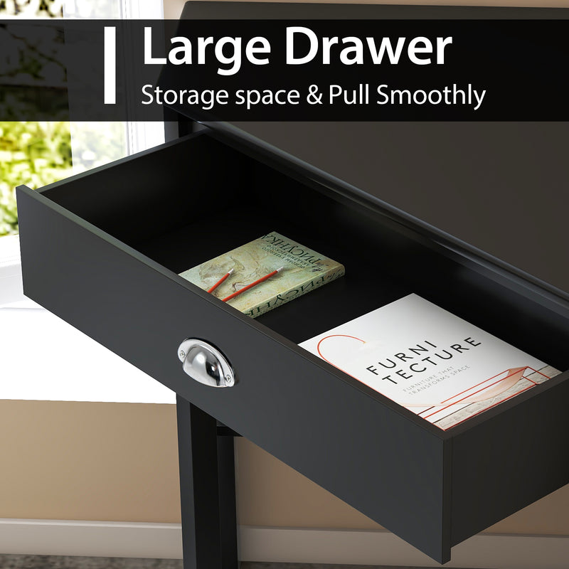 Corner Wooden Piece Laptop Computer Desk-Black
