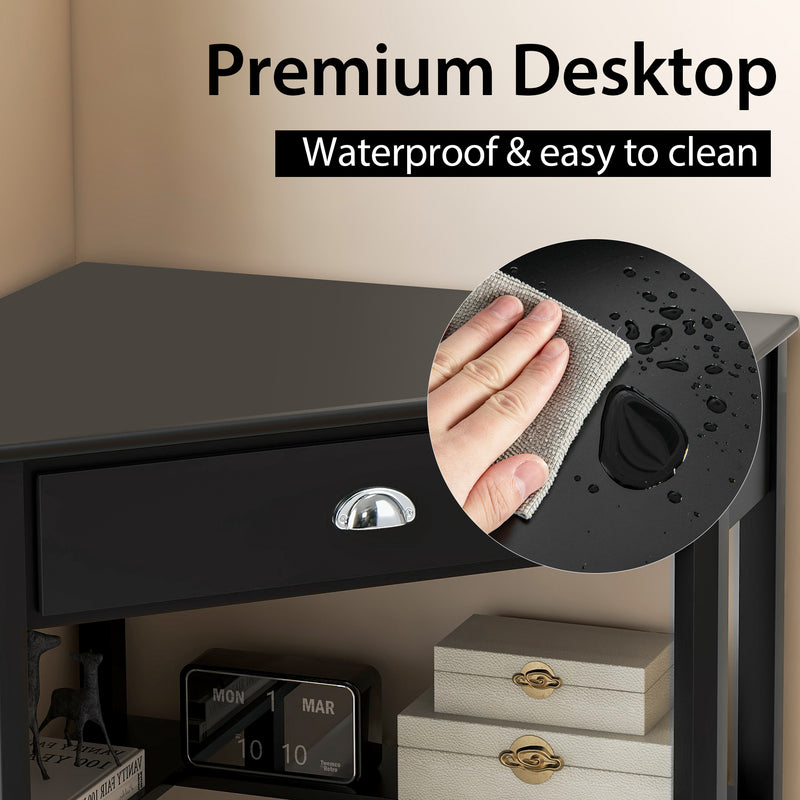 Corner Wooden Piece Laptop Computer Desk-Black