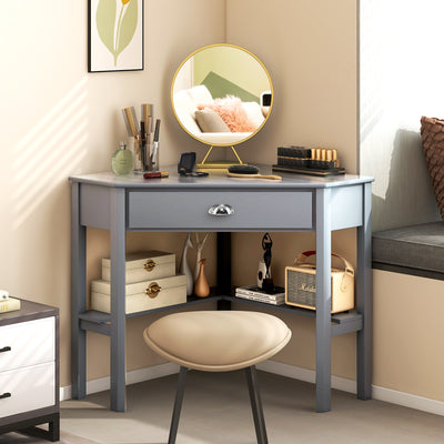 Corner Wooden Piece Laptop Computer Desk-Gray