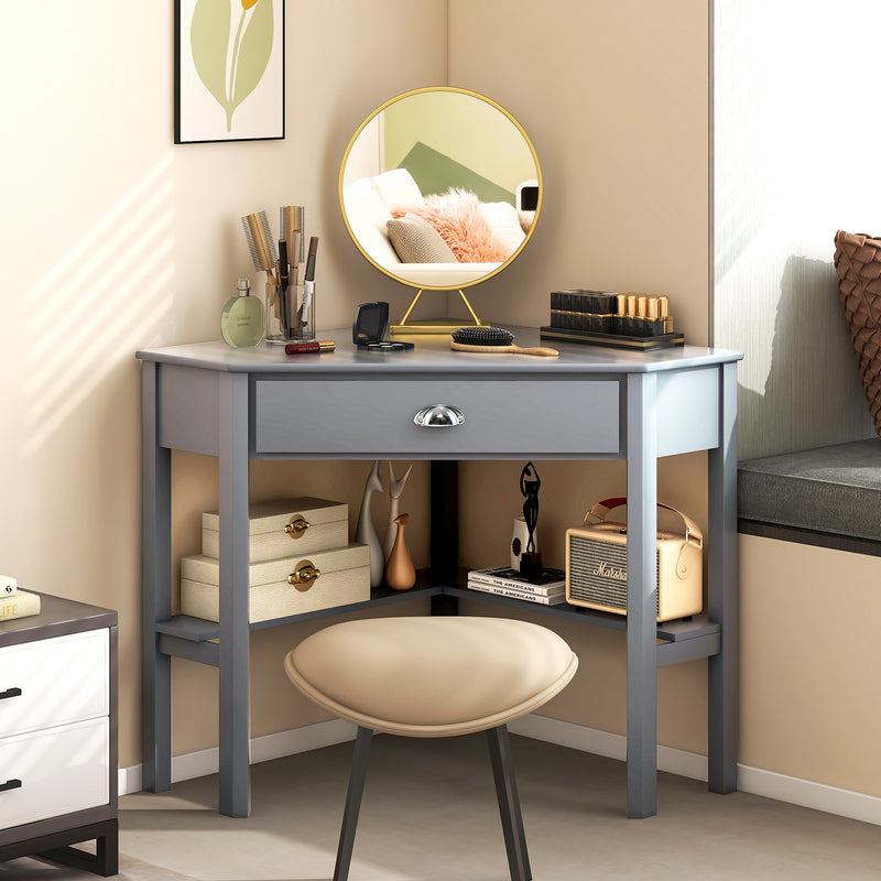 Corner Wooden Piece Laptop Computer Desk-Gray