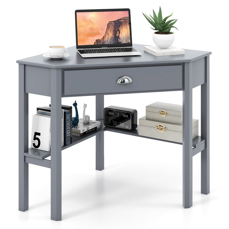 Corner Wooden Piece Laptop Computer Desk-Gray