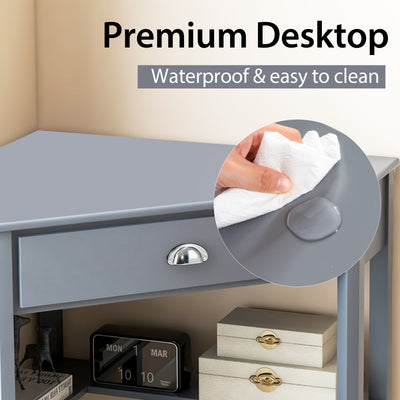 Corner Wooden Piece Laptop Computer Desk-Gray