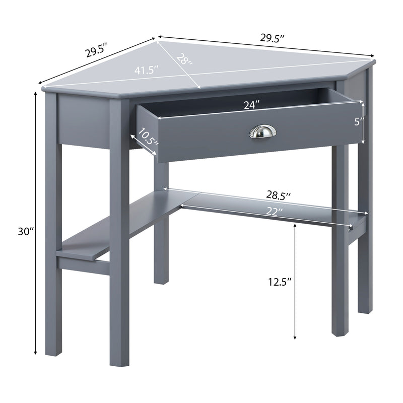 Corner Wooden Piece Laptop Computer Desk-Gray