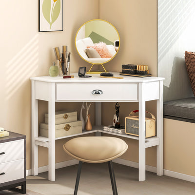 Corner Wooden Piece Laptop Computer Desk-White
