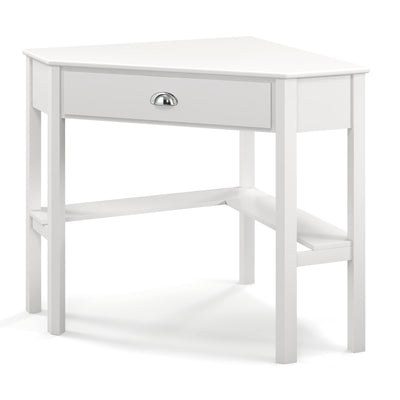 Corner Wooden Piece Laptop Computer Desk-White