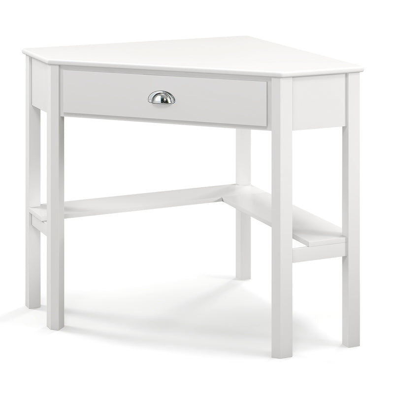 Corner Wooden Piece Laptop Computer Desk-White