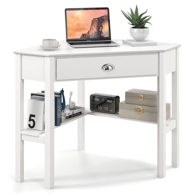 Corner Wooden Piece Laptop Computer Desk-White