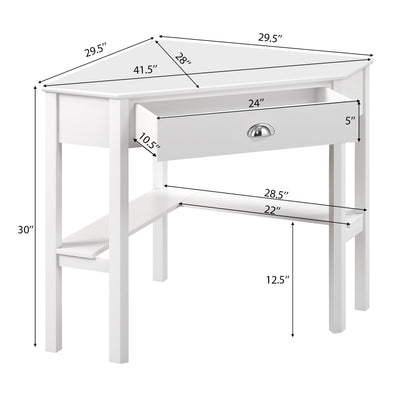 Corner Wooden Piece Laptop Computer Desk-White