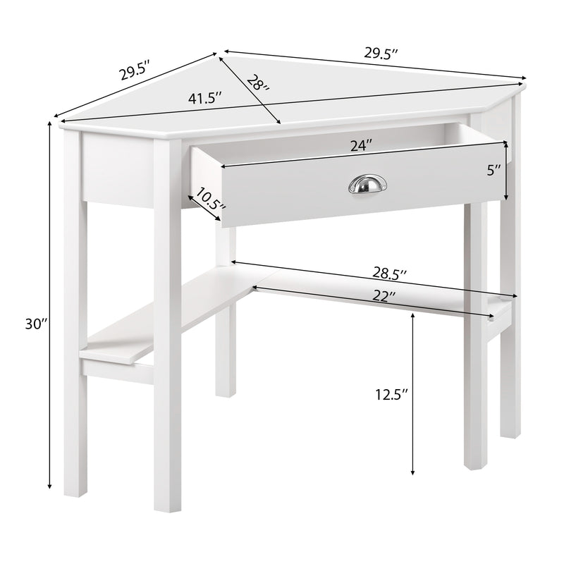 Corner Wooden Piece Laptop Computer Desk-White