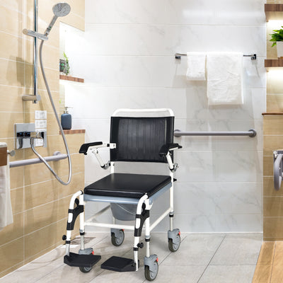 4-in-1 Bedside Commode Wheelchair with Detachable Bucket