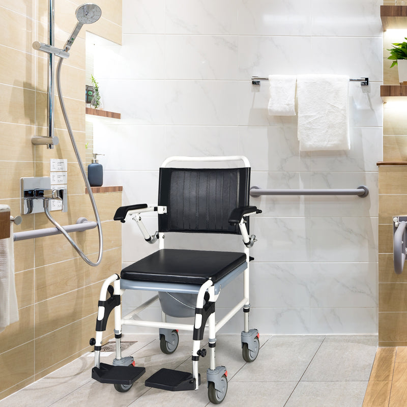 4-in-1 Bedside Commode Wheelchair with Detachable Bucket