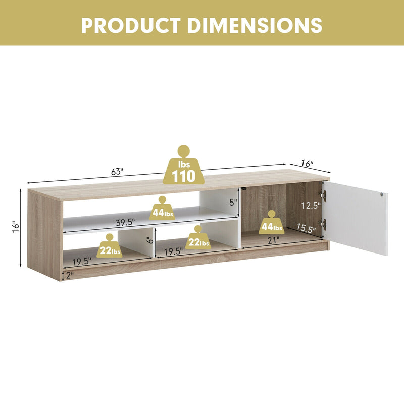 63 Inch TV Stand with Push-to-Open Door Cabinet for TVs up to 75 Inch