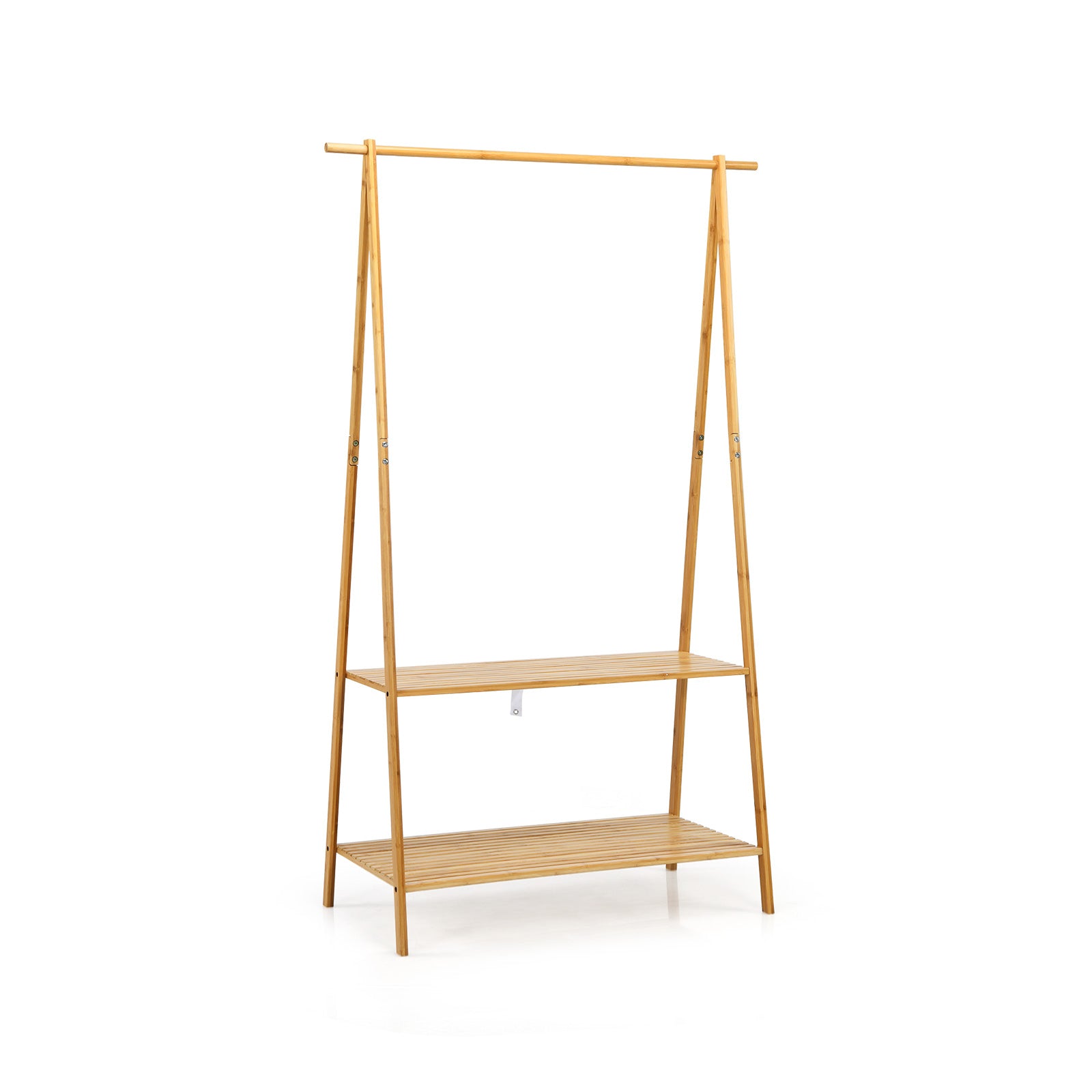 Relaxing Rack Bamboo Clothes Hanging Rack with 2-Tier Storage Shelf for Entryway Bed