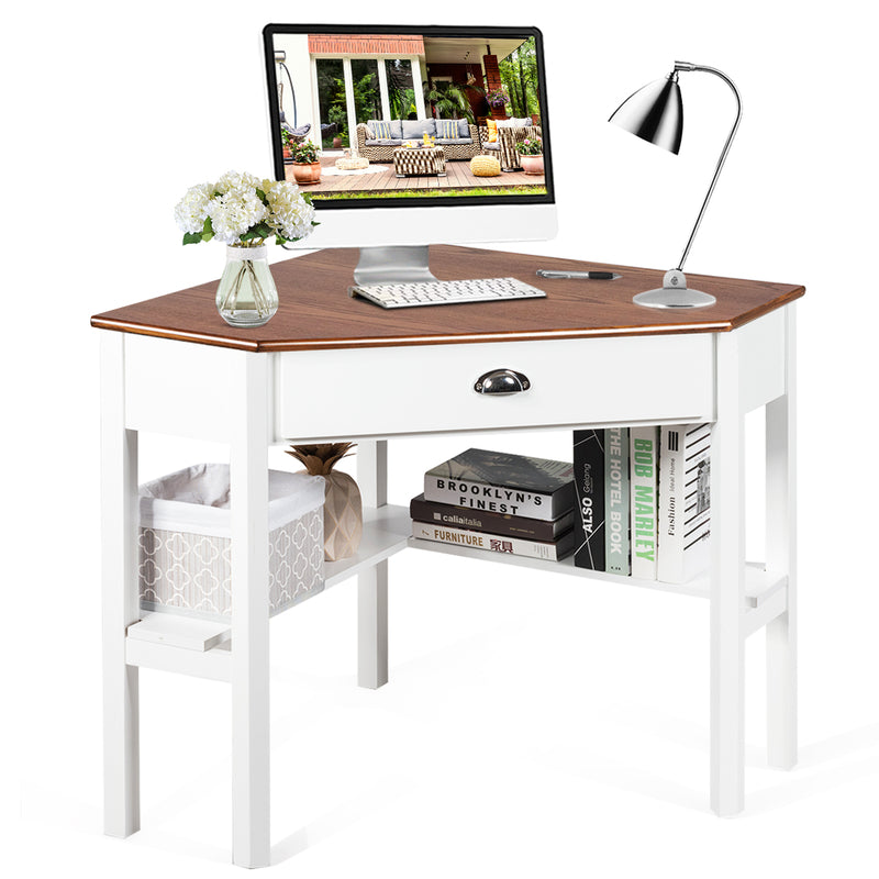 Corner Wooden Piece Laptop Computer Desk-Natural