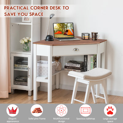 Corner Wooden Piece Laptop Computer Desk-Natural