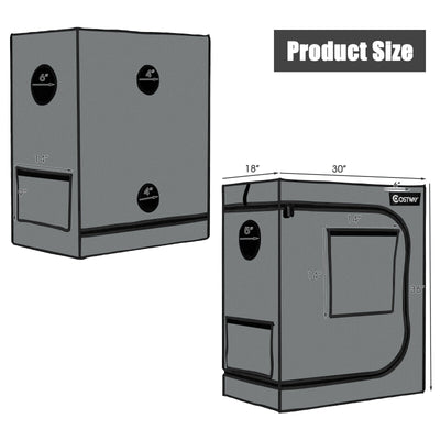 30 × 18 × 36 Inch Mylar Hydroponic Grow Tent with Observation Window and Floor Tray-Gray