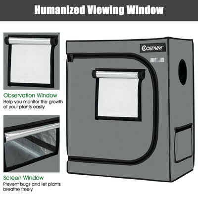 30 × 18 × 36 Inch Mylar Hydroponic Grow Tent with Observation Window and Floor Tray-Gray