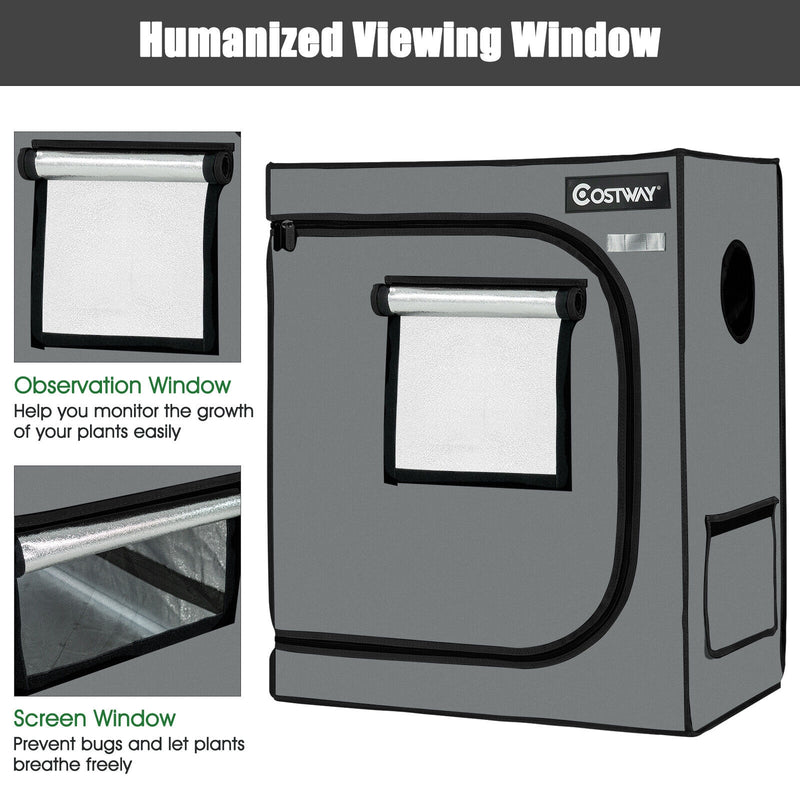30 × 18 × 36 Inch Mylar Hydroponic Grow Tent with Observation Window and Floor Tray-Gray