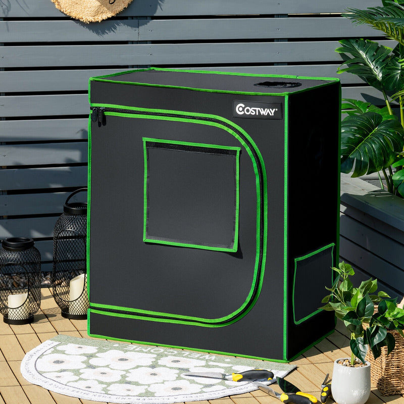 30 × 18 × 36 Inch Mylar Hydroponic Grow Tent with Observation Window and Floor Tray-Black
