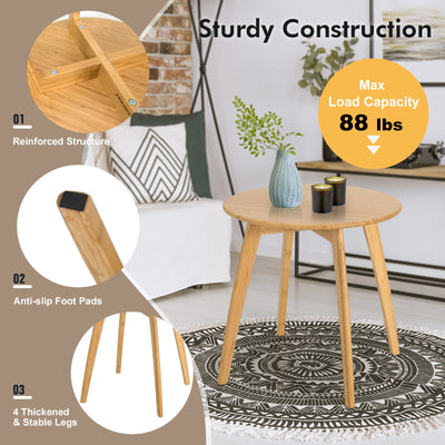 Natural Modern Stylish Bamboo Round End Table with 20 Inch Round Tabletop-Natural