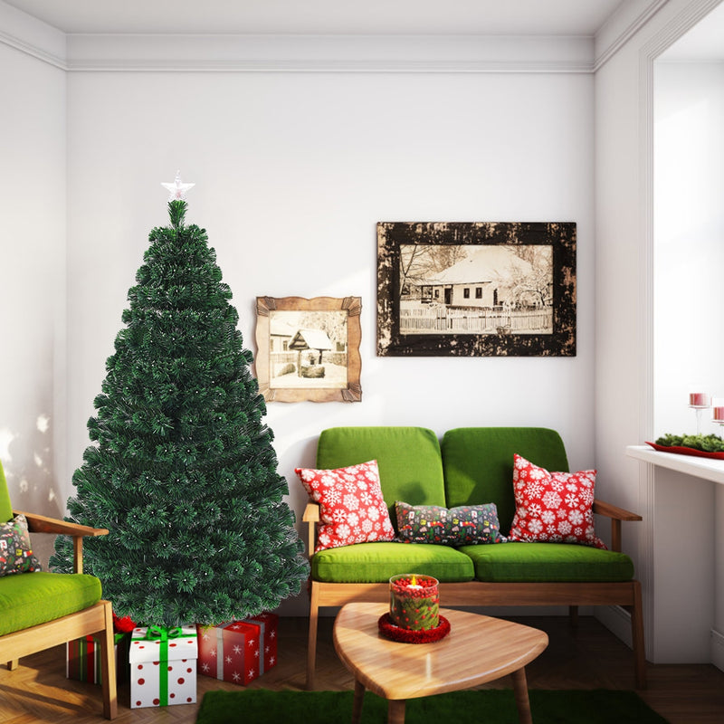 5/6/7 Feet Multicolor Artificial Christmas Tree with LED Light and Metal Stand-6&