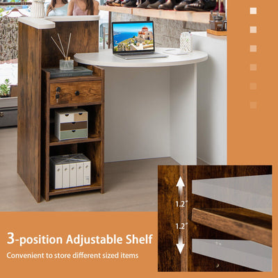 Front Reception Office Desk with Open Shelf and Lockable Drawer-Rustic Brown