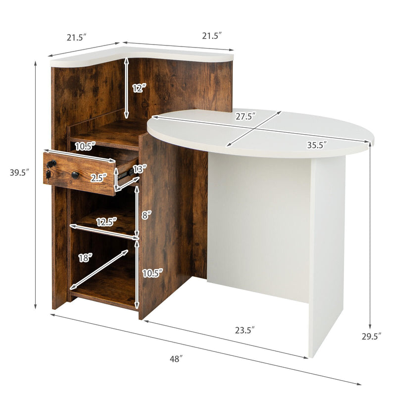 Front Reception Office Desk with Open Shelf and Lockable Drawer-Rustic Brown