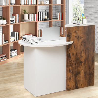 Front Reception Office Desk with Open Shelf and Lockable Drawer-Rustic Brown