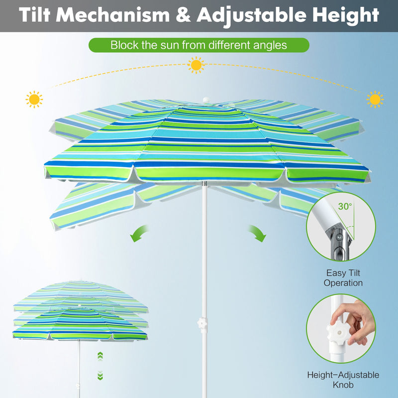 6.5 Feet Patio Beach Umbrella with Waterproof Polyester Fabric-Green