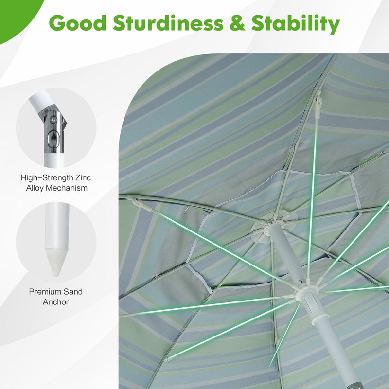 6.5 Feet Patio Beach Umbrella with Waterproof Polyester Fabric-Green