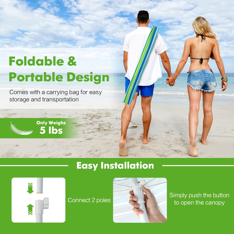 6.5 Feet Patio Beach Umbrella with Waterproof Polyester Fabric-Green