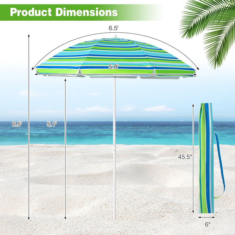 6.5 Feet Patio Beach Umbrella with Waterproof Polyester Fabric-Green