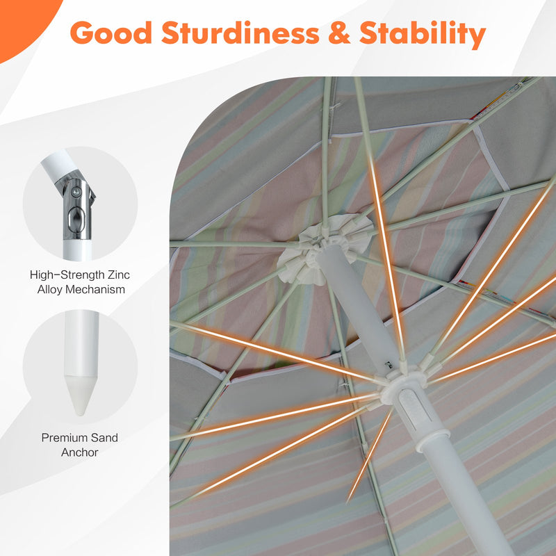 6.5 Feet Patio Beach Umbrella with Waterproof Polyester Fabric-Orange