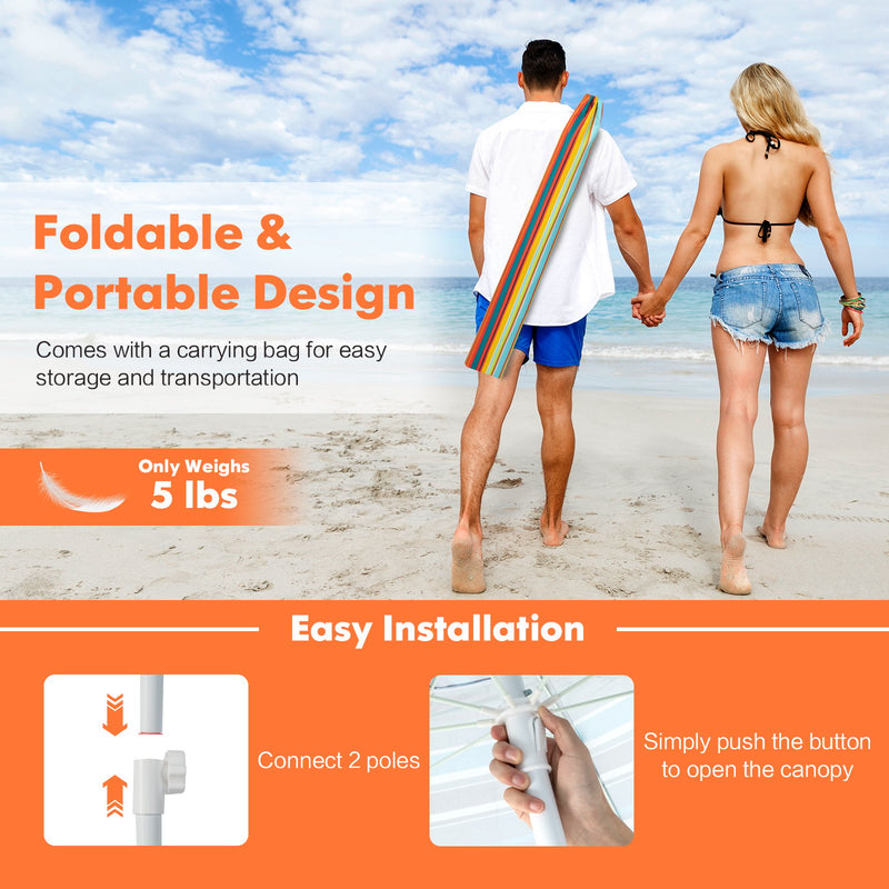 6.5 Feet Patio Beach Umbrella with Waterproof Polyester Fabric-Orange