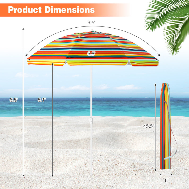 6.5 Feet Patio Beach Umbrella with Waterproof Polyester Fabric-Orange